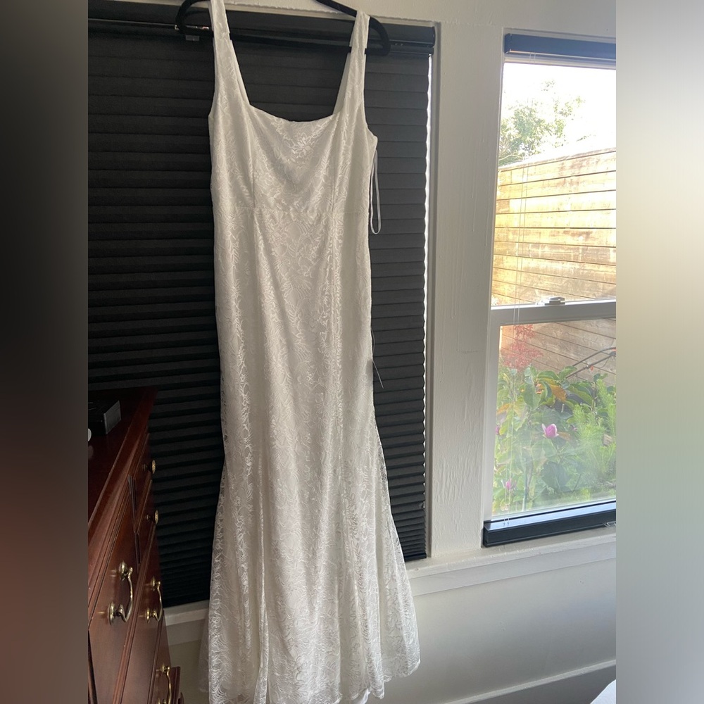 Eternal Happiness White Lace Square Neck Mermaid Maxi Dress - Size L.